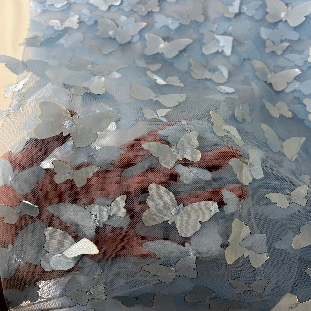 3D Butterfly Embroidered Satin Lace Fabric