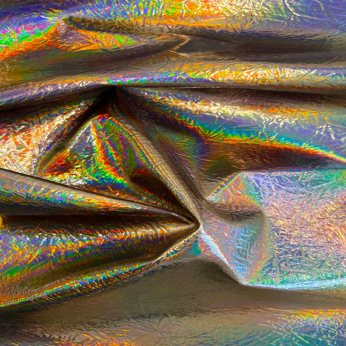 Crushed Distressed Foil Chrome Mirror Reflective Vinyl Fabric