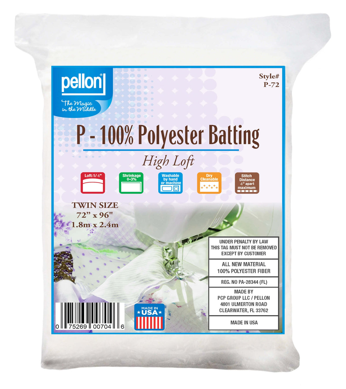 Pellon® Polyester Batting – 72" x 96" Twin Size Package