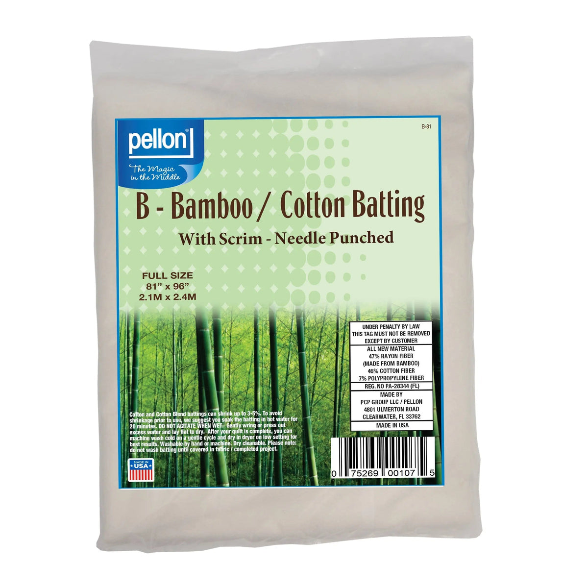 Pellon® Bamboo/Cotton Batting Scrim 81" x 96" Full Size Package