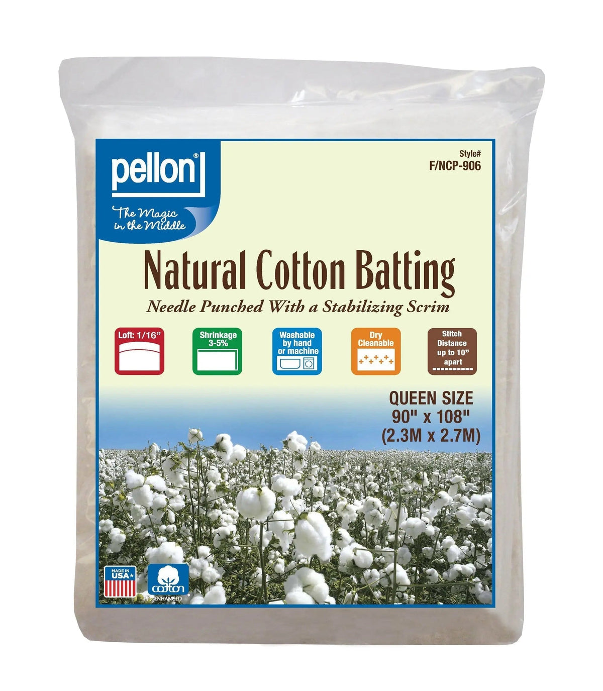 Pellon® Natural Cotton Batting With Scrim – 90" x 108" Queen Size Package