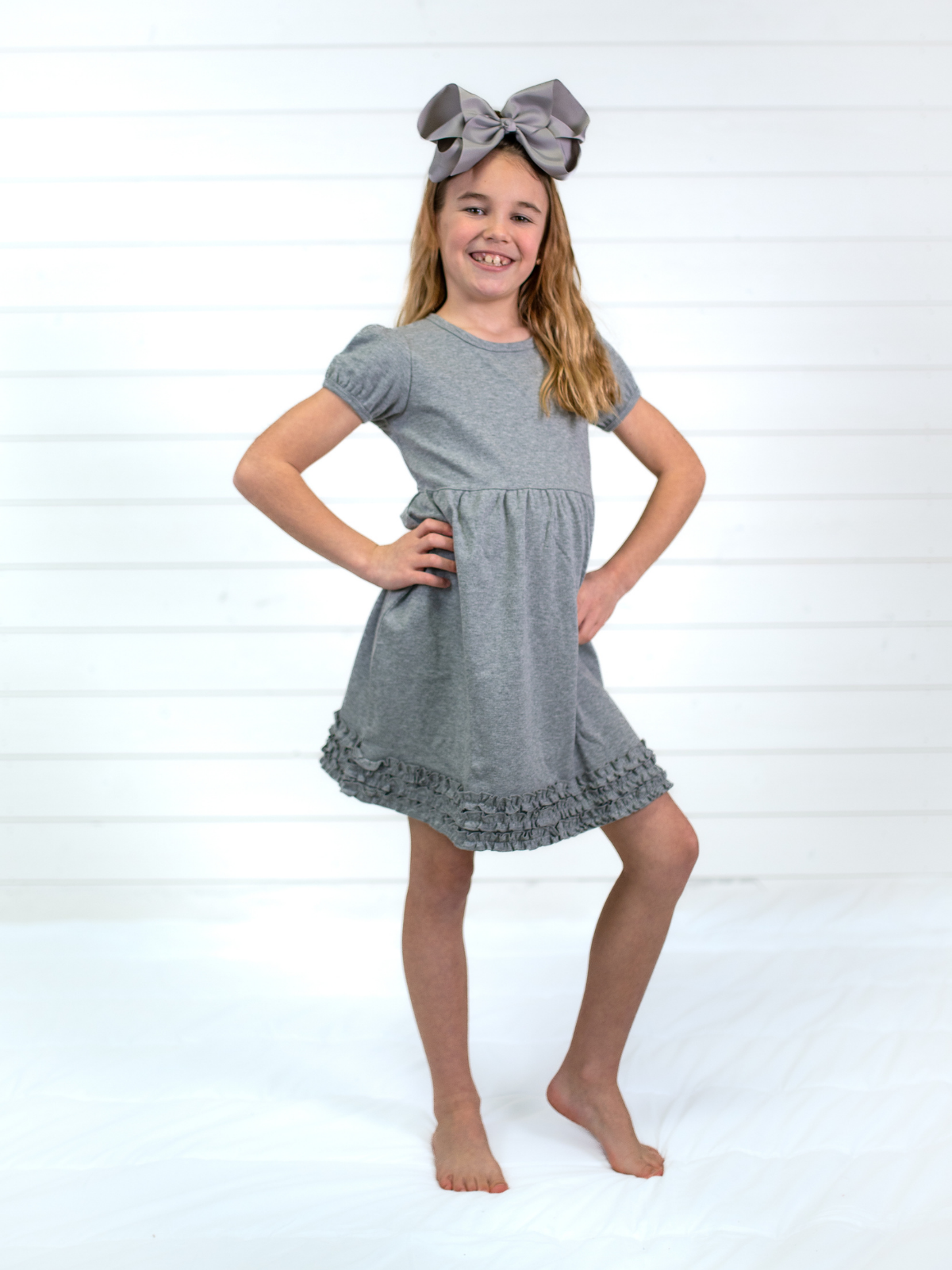 Girl's Short Sleeve Ruffle Empire Waist Dress