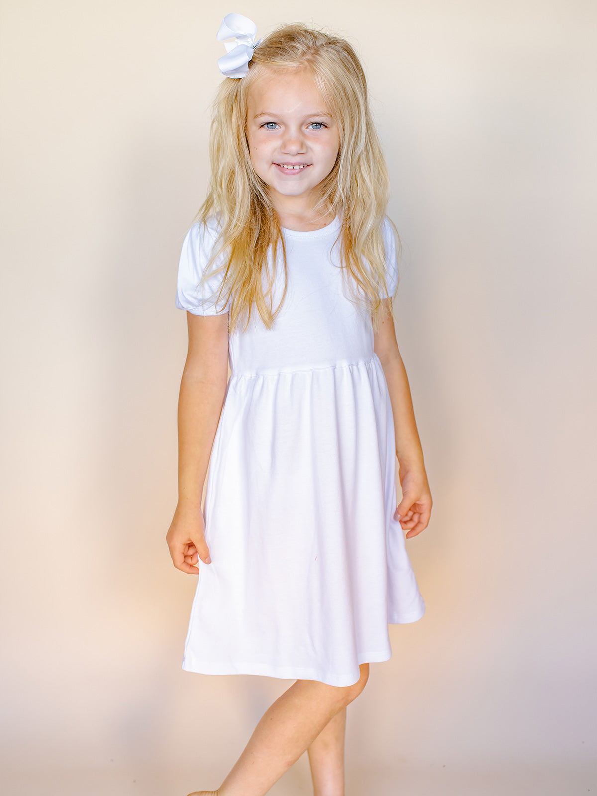 Girl's Short Sleeve Puff Empire Waist Dress