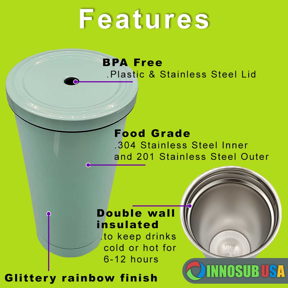 Sublimation Tumbler 15 Oz | With Glitter Finish by INNOSUB USA (Pack of 30)