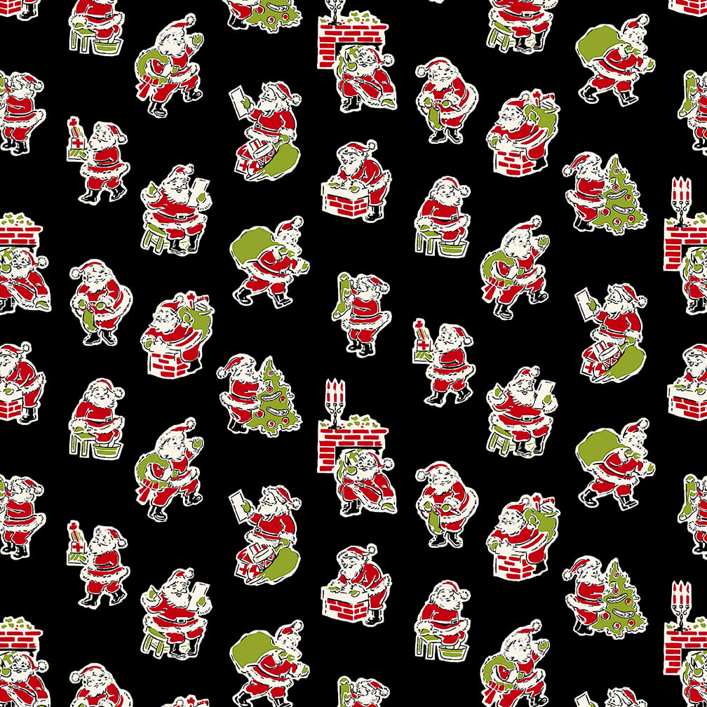 My Childhood Christmas - Santa and Chimney (Black) (3-Yard Pack)