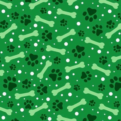 Potpourri of Novelty - Dog Bones & Paw Prints - Green (3-Yard Pack)