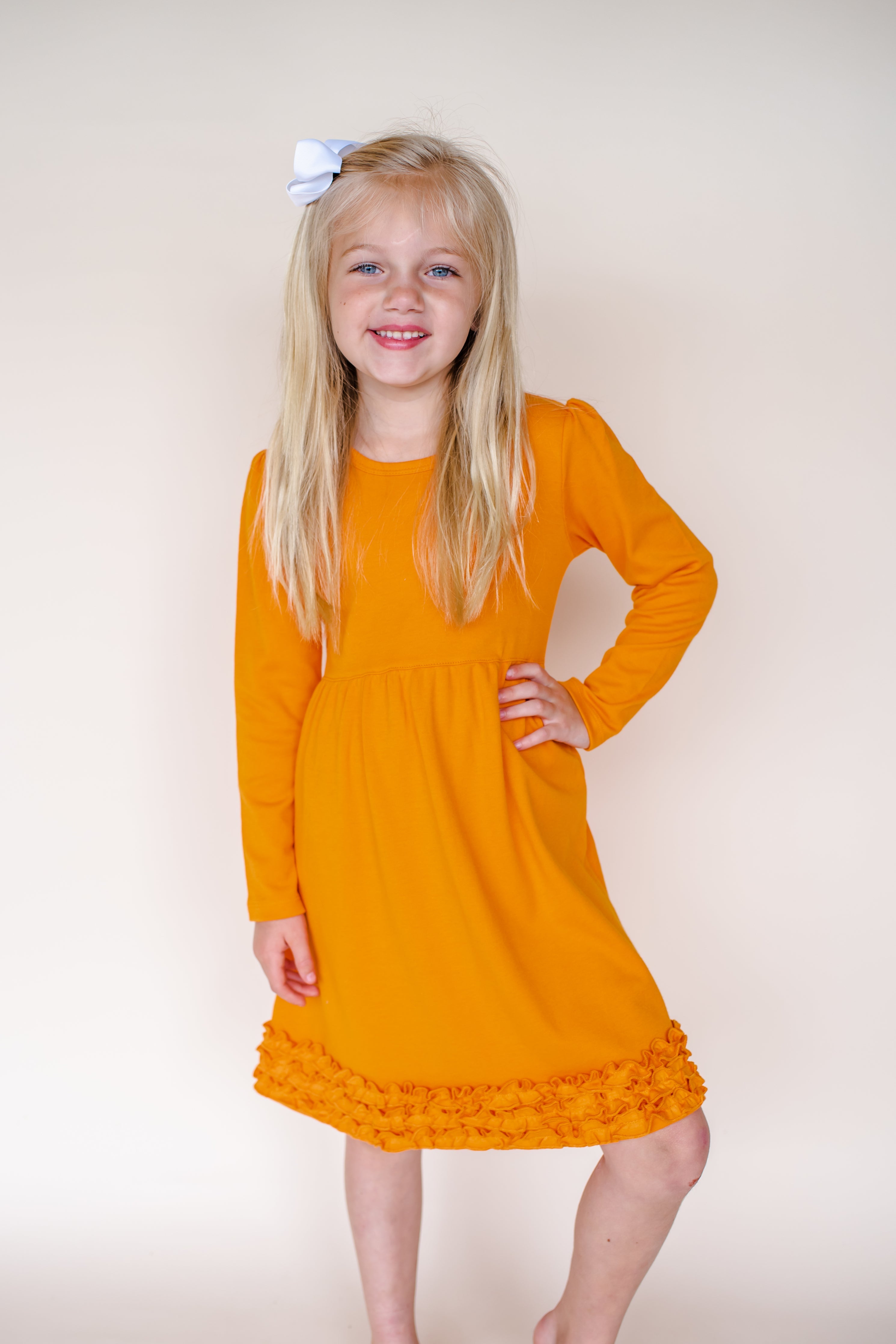 Girl's Long Sleeve Ruffle Empire Waist Dress (12M-Toddler)