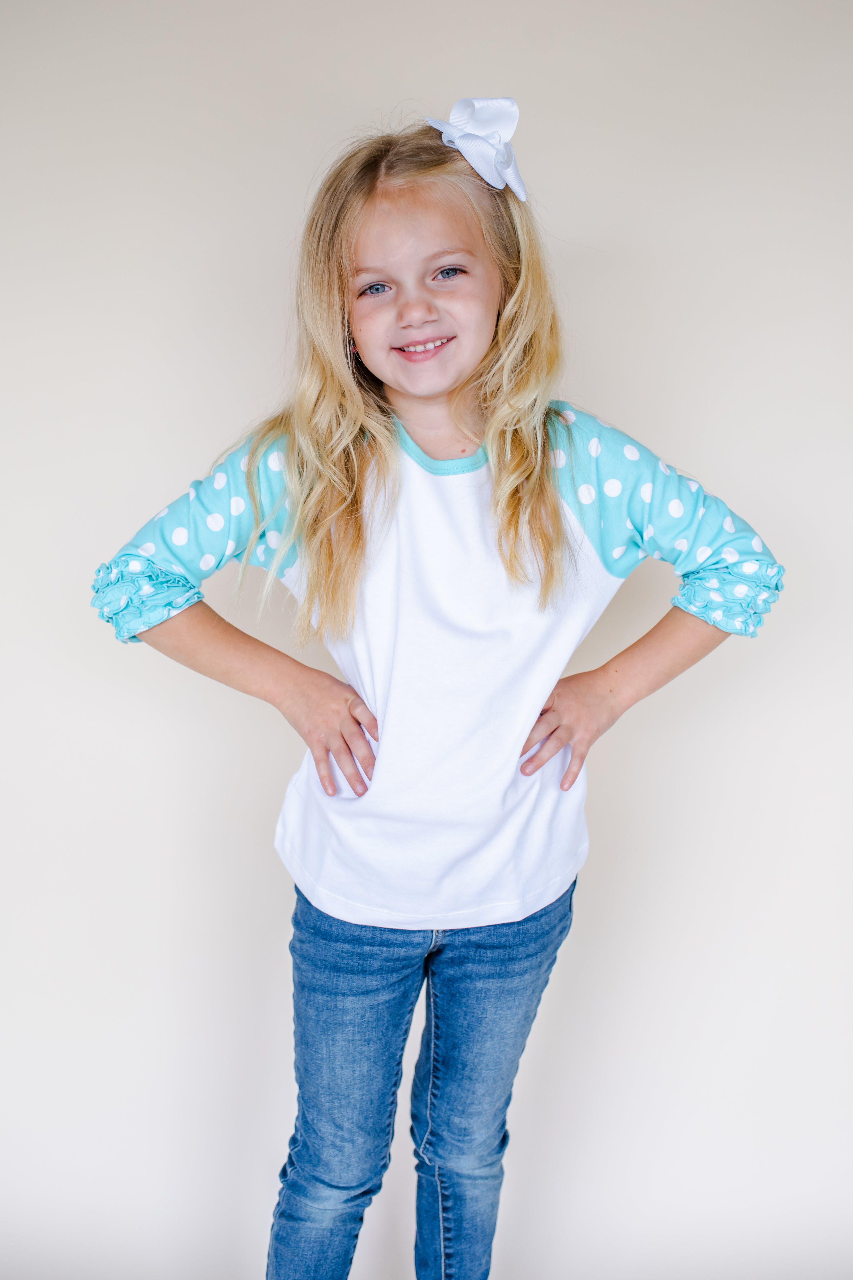 Girl's Polka Dot Triple Ruffle Raglans No