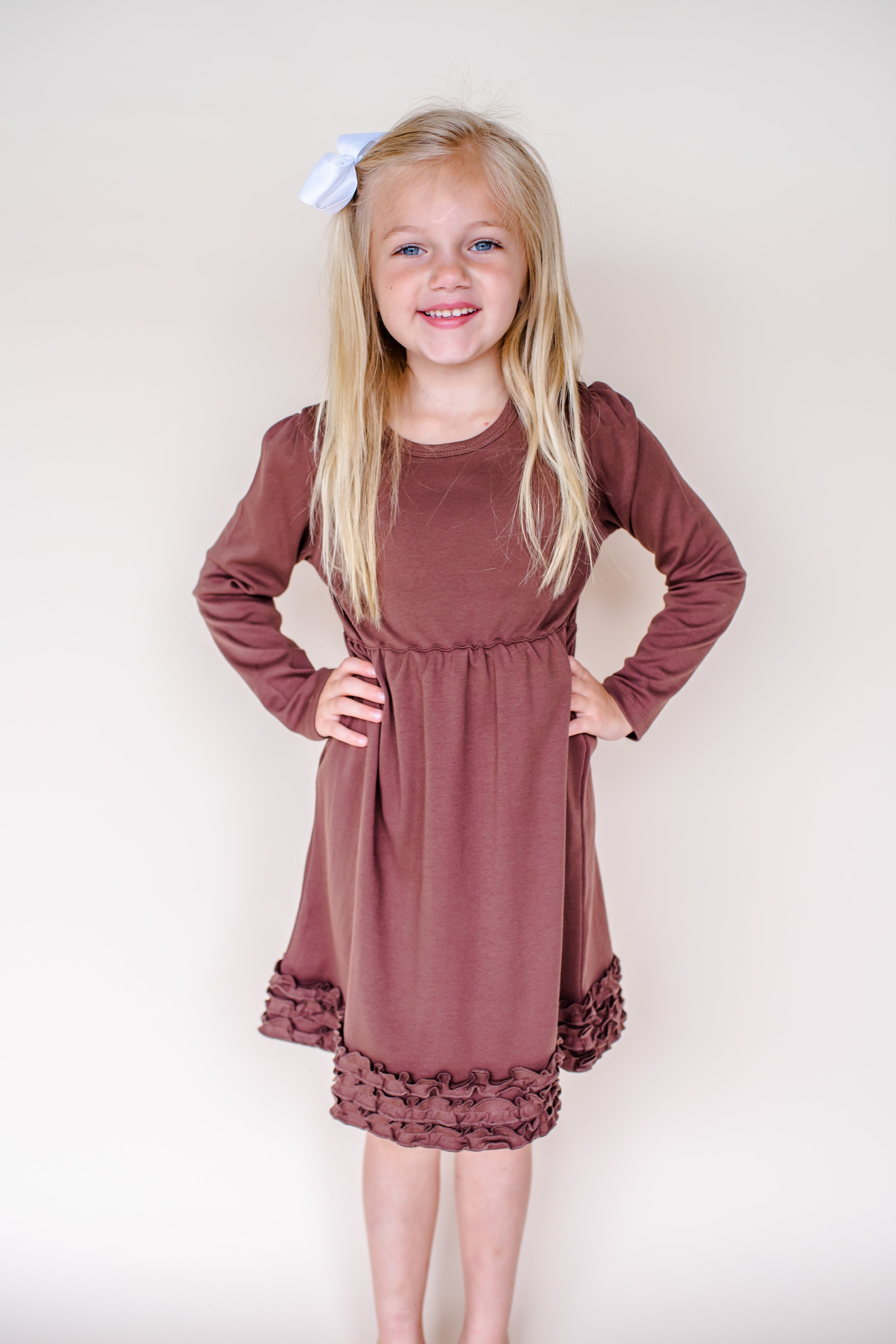 Girl's Long Sleeve Ruffle Empire Waist Dress (12M-Toddler)
