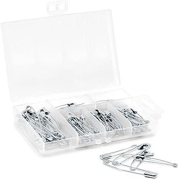 Curved Safety Pins Assortment & Storage Box, 90 pieces