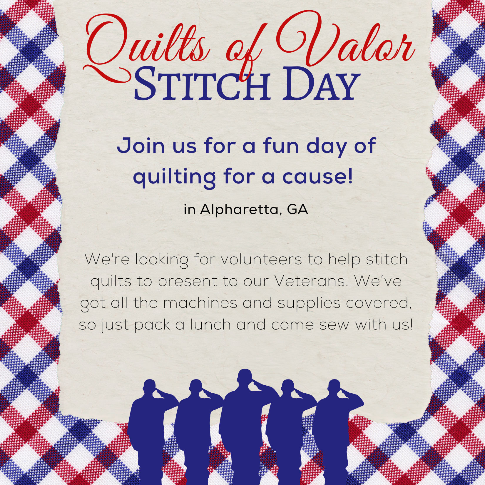 Quilts of Valor Stitch Day 7/21  10:00 am - 2:00 pm