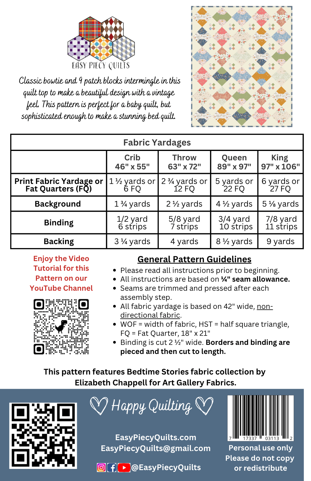 Vintage Bows Fabric Quilt Kit