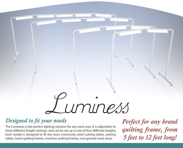 Luminess 2', 5', or 10'+ LED Floor Lamp Overhead Light Bar on Casters, On Off, Adj Height for Sewing Cabinets Tables, Quilting Frames, Work Stations